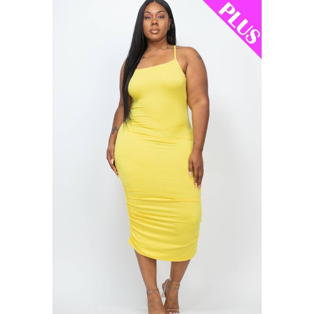 Ruched Criss Cross Back Midi Dress